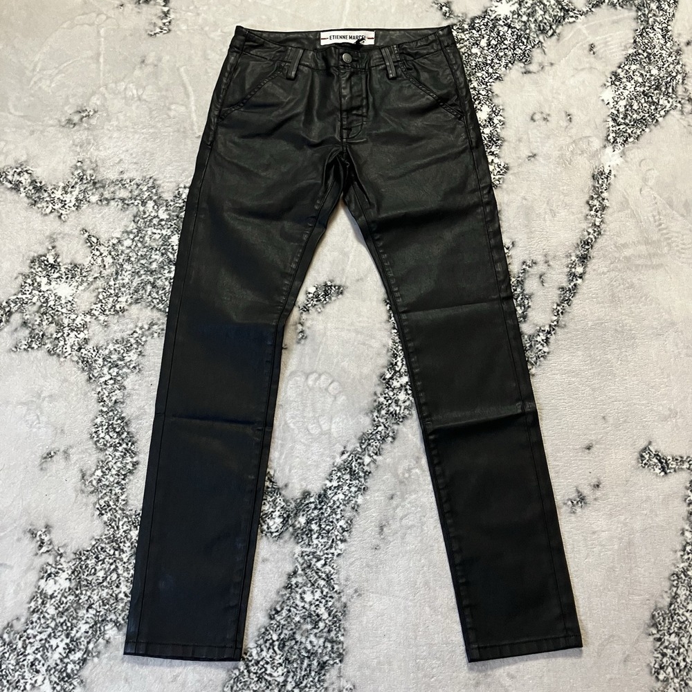 Etienne Marcel Jeans Womens‎ Size 24 Black Coated Waxed Slim Fit Straight